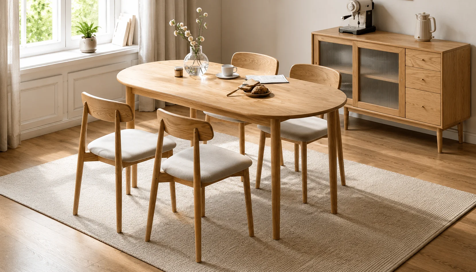 Bàn ăn oval gỗ sồi