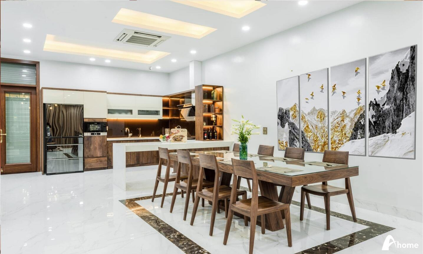 bàn ăn gỗ óc chó - bộ bàn ăn 8 ghế gỗ óc chó