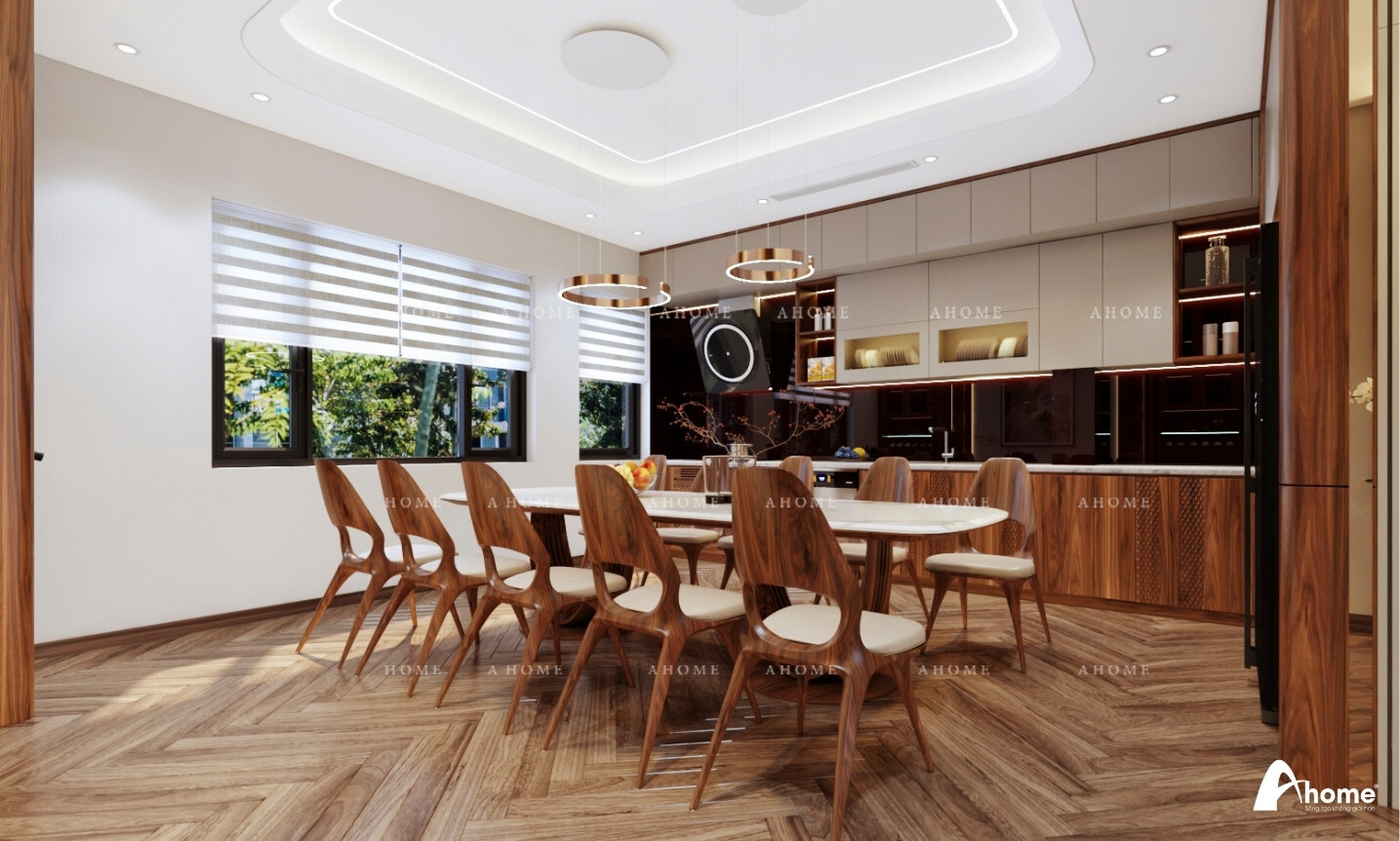 dịch vụ thi công nội thất gỗ óc chó sang trọng
