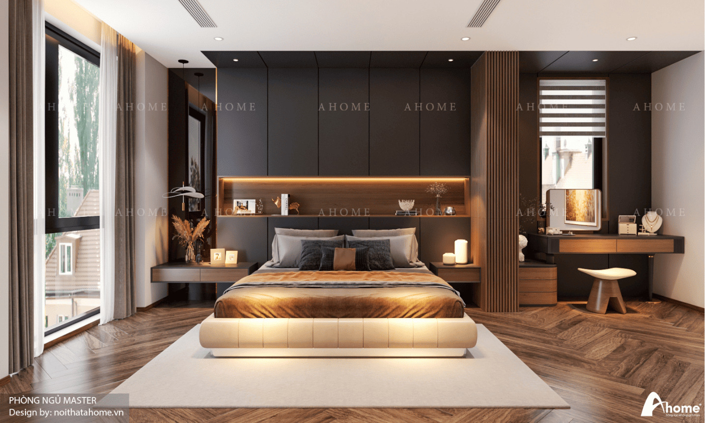 Mẫu bố trí phòng ngủ diện tích lớn 25m2 cao cấp