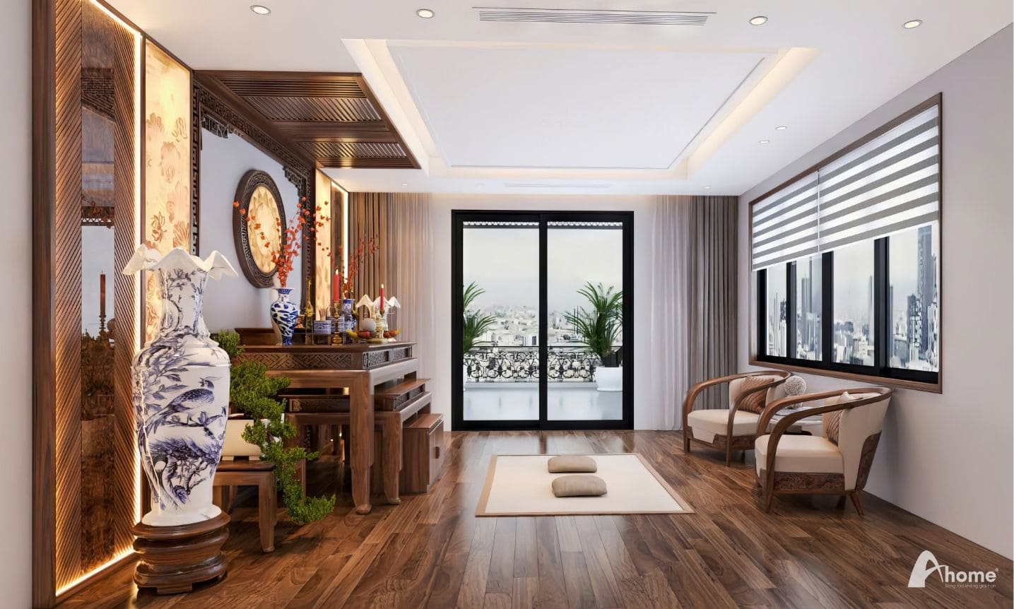 Thiết kế nội thất phòng thờ biệt thự tại Long Biên