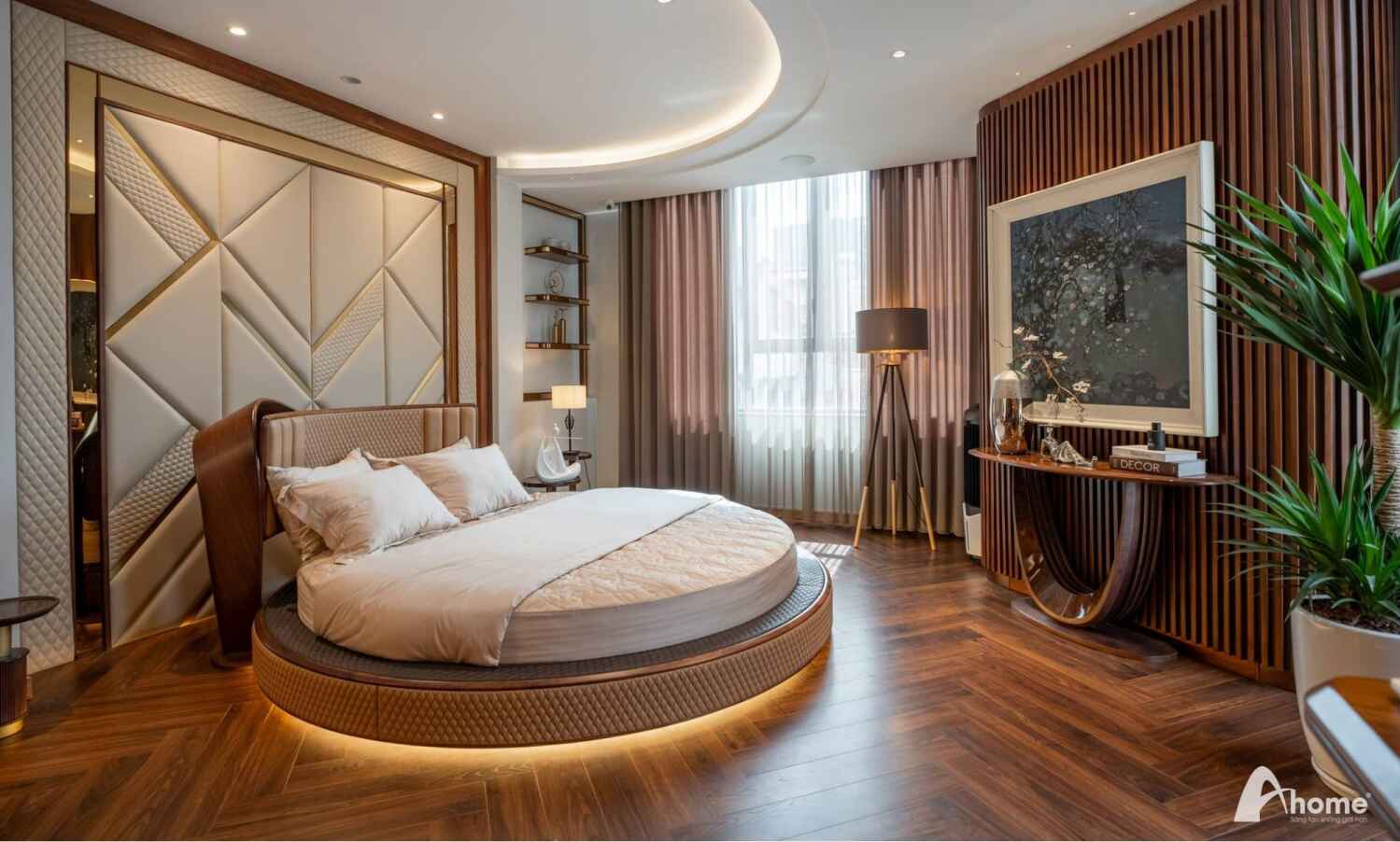 giường tròn gỗ óc chó