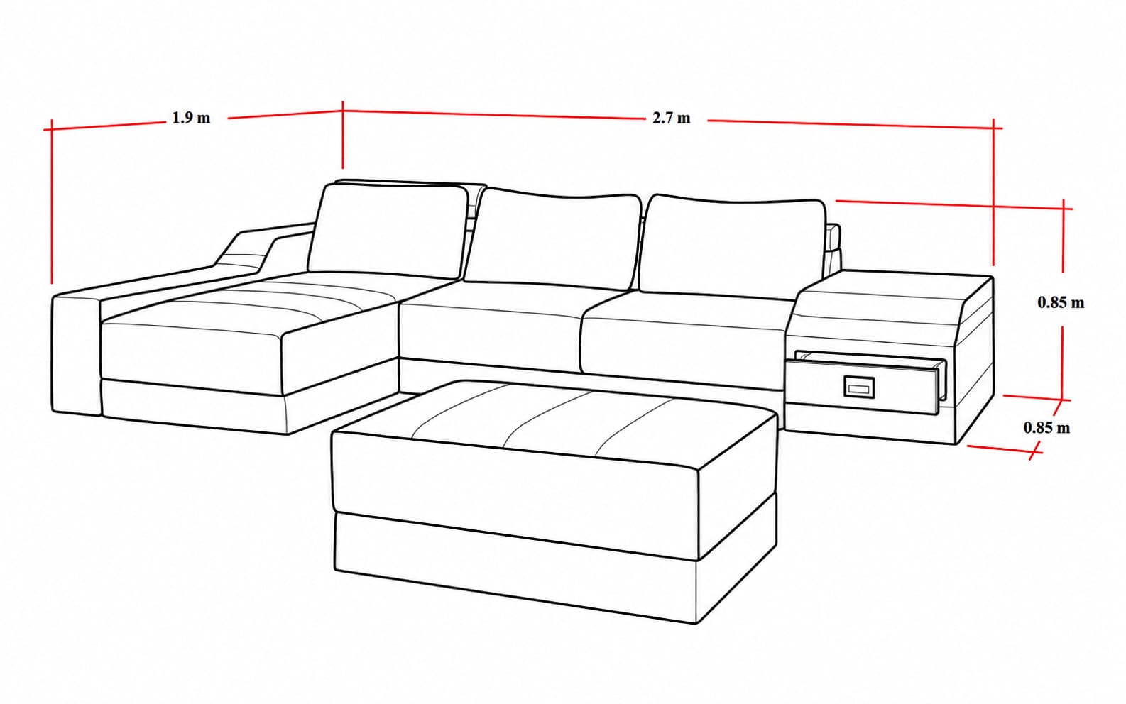kích thước sofa chữ l