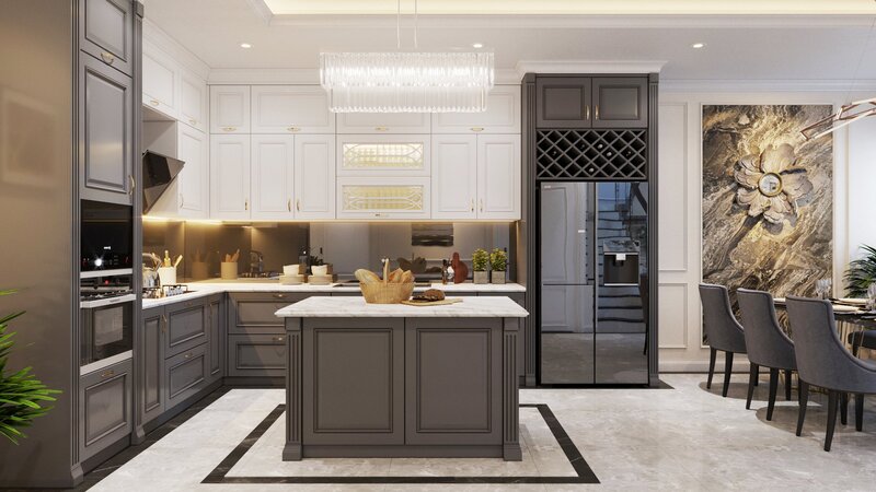 Thiết kế nội thất phòng bếp tân cổ điển sang trọng (Nguồn sưu tầm)