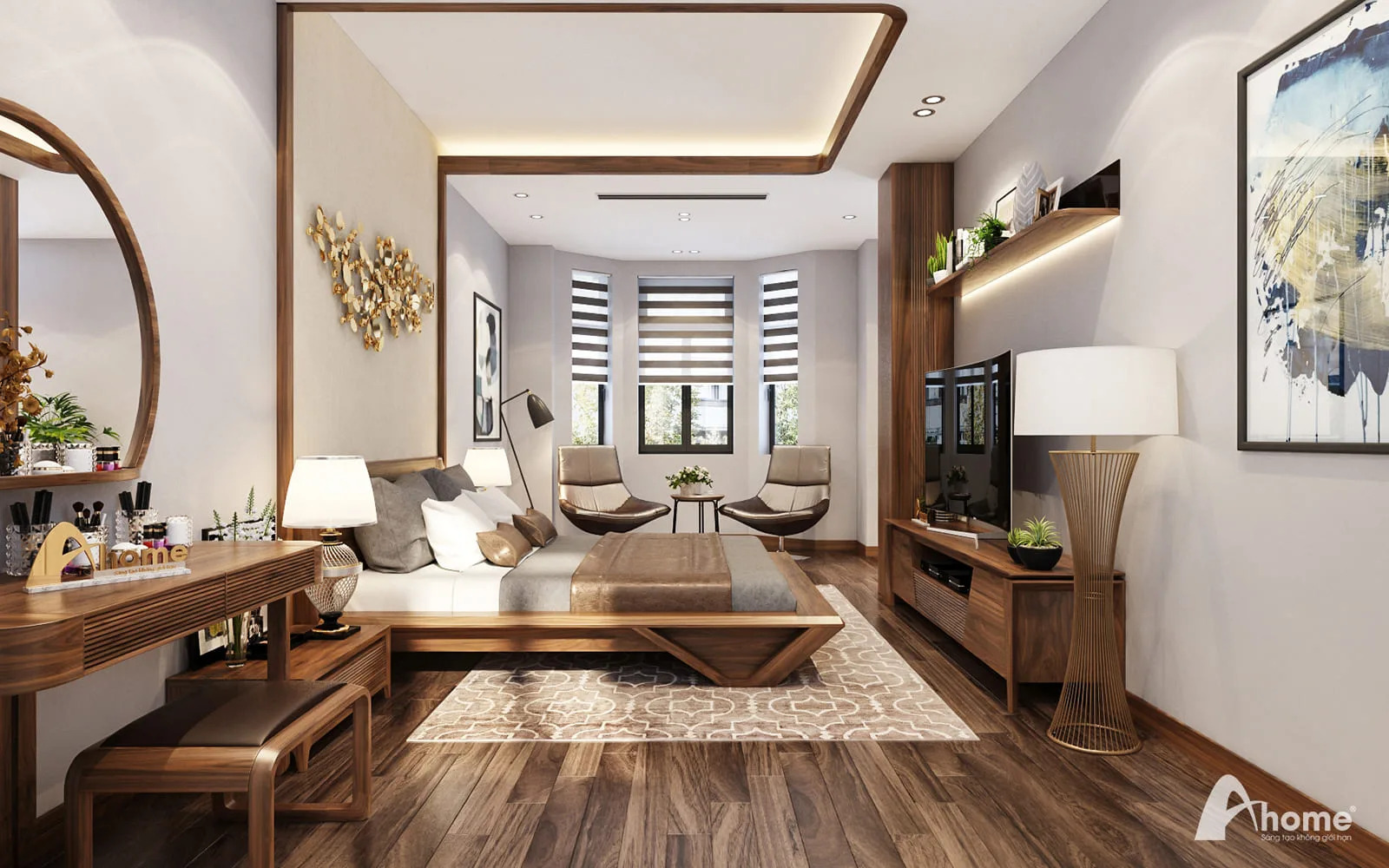 Sử dụng gỗ óc chó tạo nên không gian hoài cổ và ấm cúng