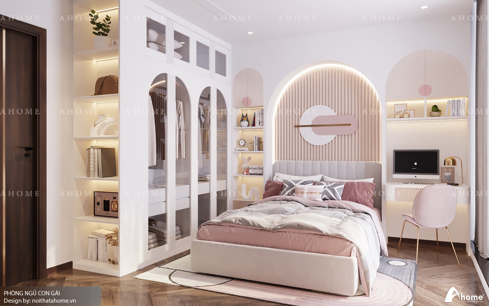 Mẫu phòng ngủ cho con kết hợp kệ tủ