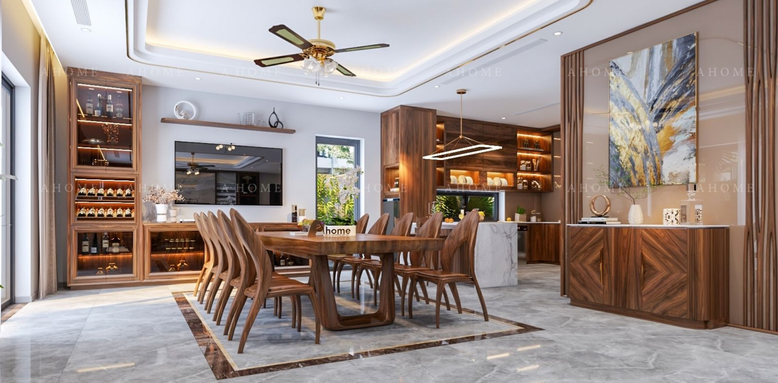 Bố trí nội thất phòng bếp tạo không gian thoải mái, thoáng mát