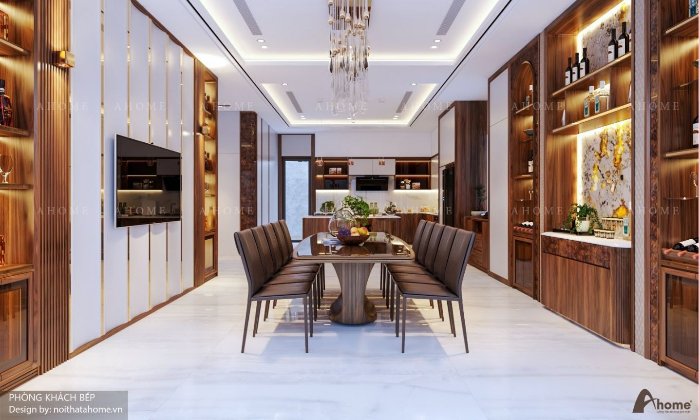 Sử dụng gỗ óc chó thiết kế nội thất tạo nên không gian ấm cúng cho căn nhà