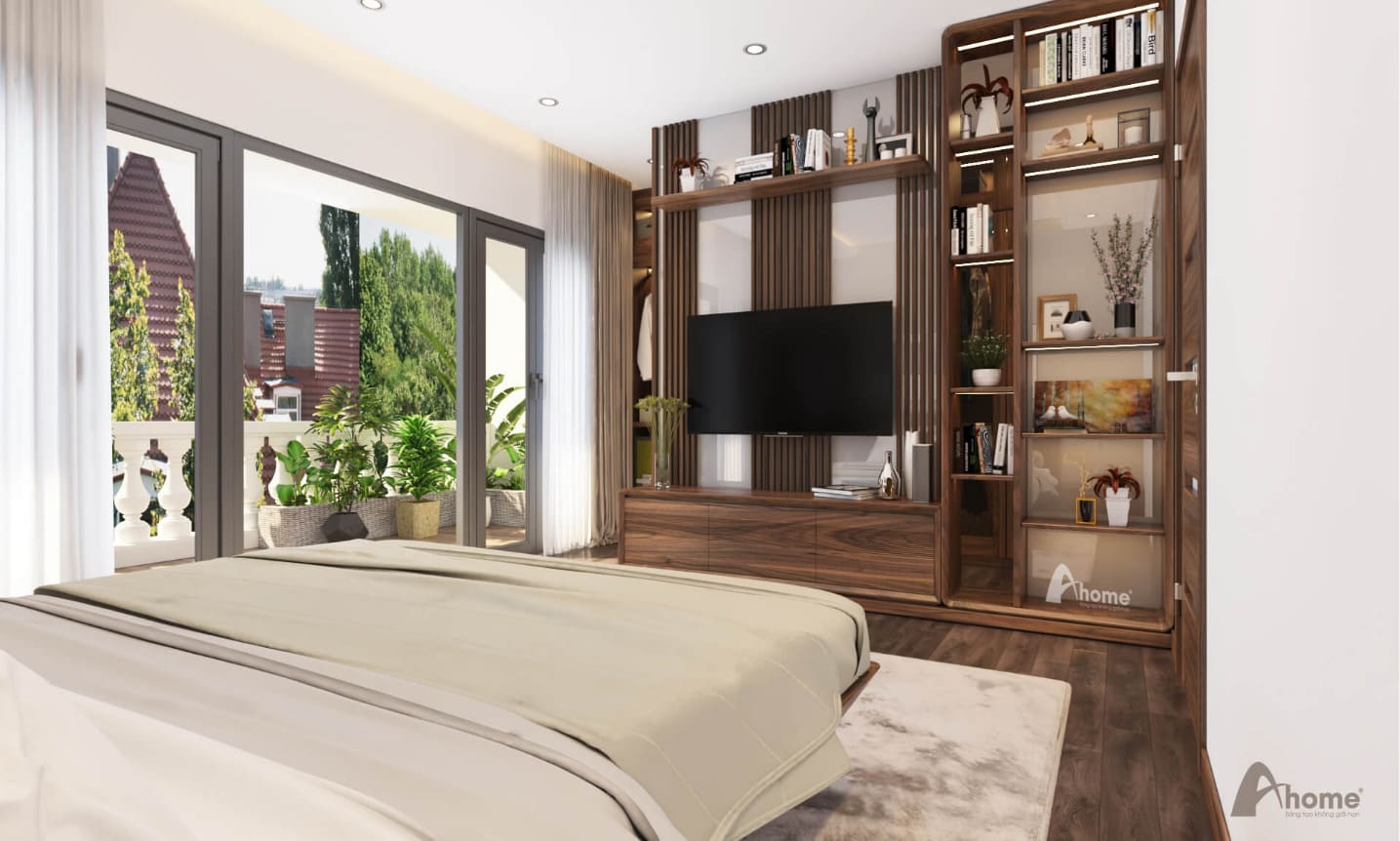 Ban công được trang trí với những chậu cây xanh