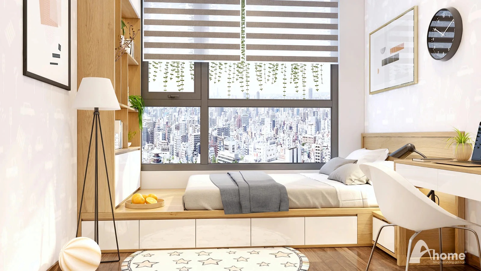 Thiết kế chung cư 55m2 2 phòng ngủ 