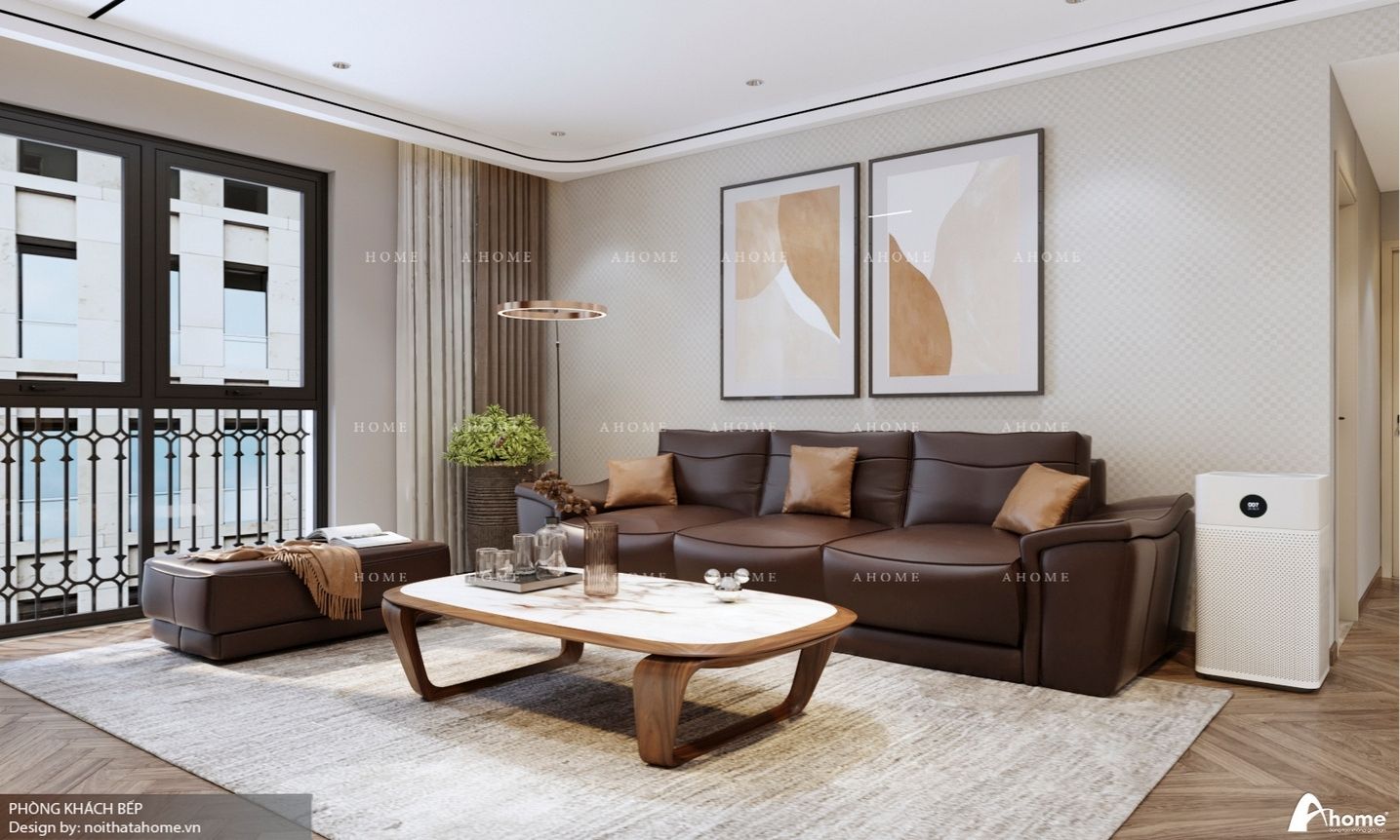 Thiết kế phòng khách chung cư 56m2 đơn giản