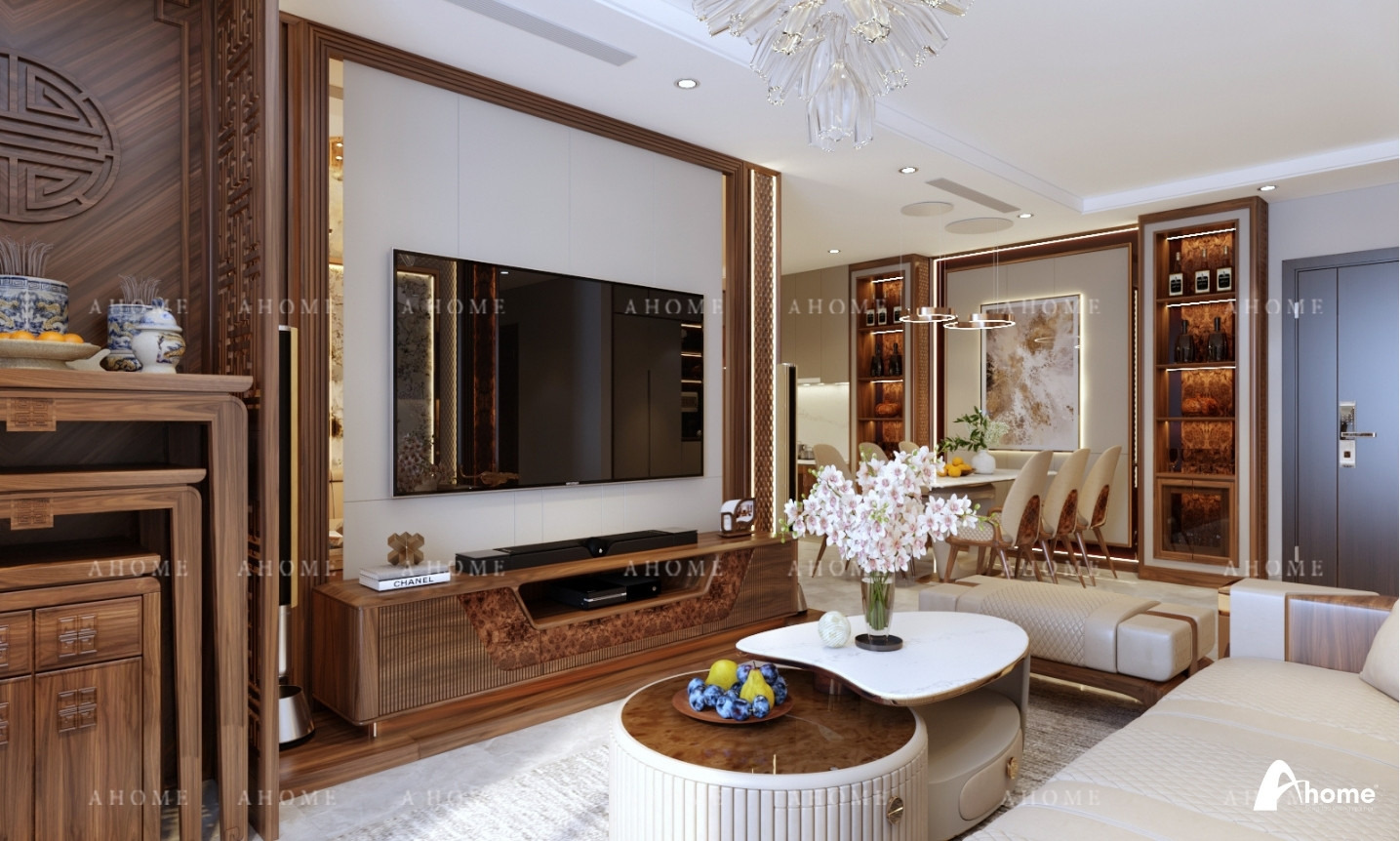 Phòng khách và bếp được kết hợp tối ưu hóa không gian