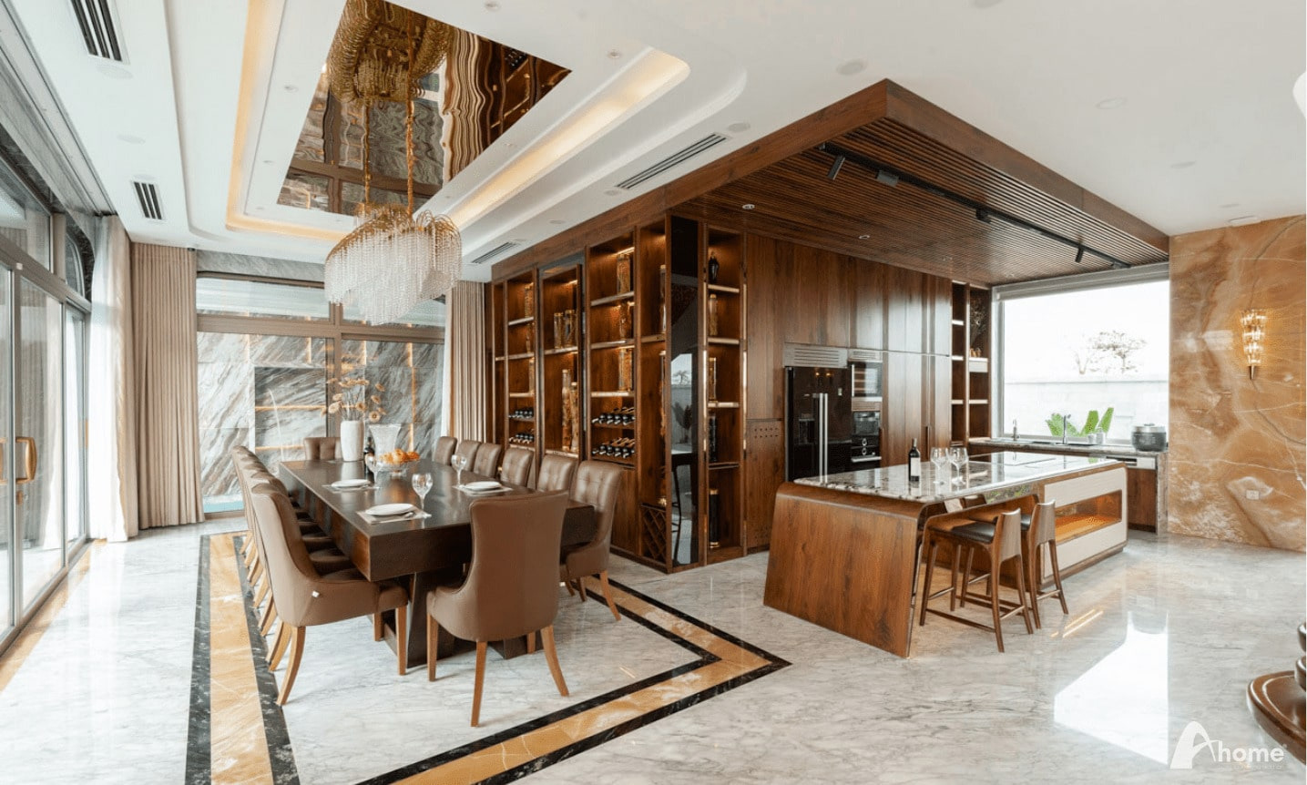Phong cách thiết kế nội thất bếp sang trọng bằng gỗ óc chó