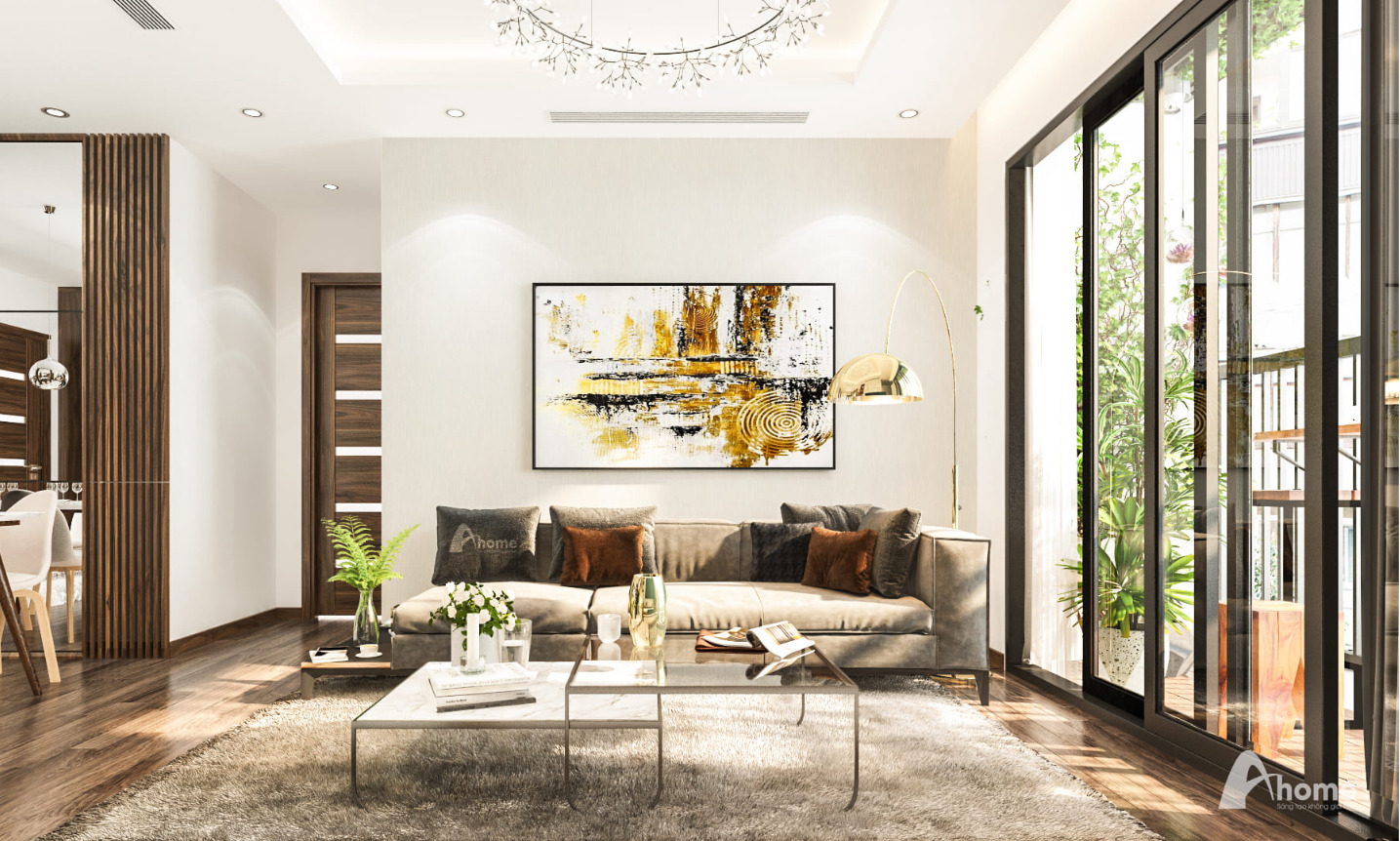 Nội thất phòng khách 30m2 kết hợp phong cách hiện đại. Nguồn sưu tầm