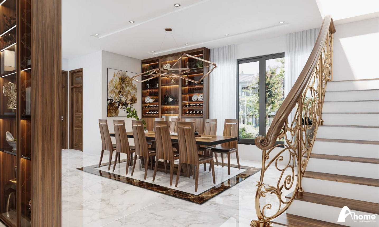 Thiết kế tường ốp gỗ sáng màu cùng kệ trang trí tối giản mang đến vẻ đẹp thanh lịch