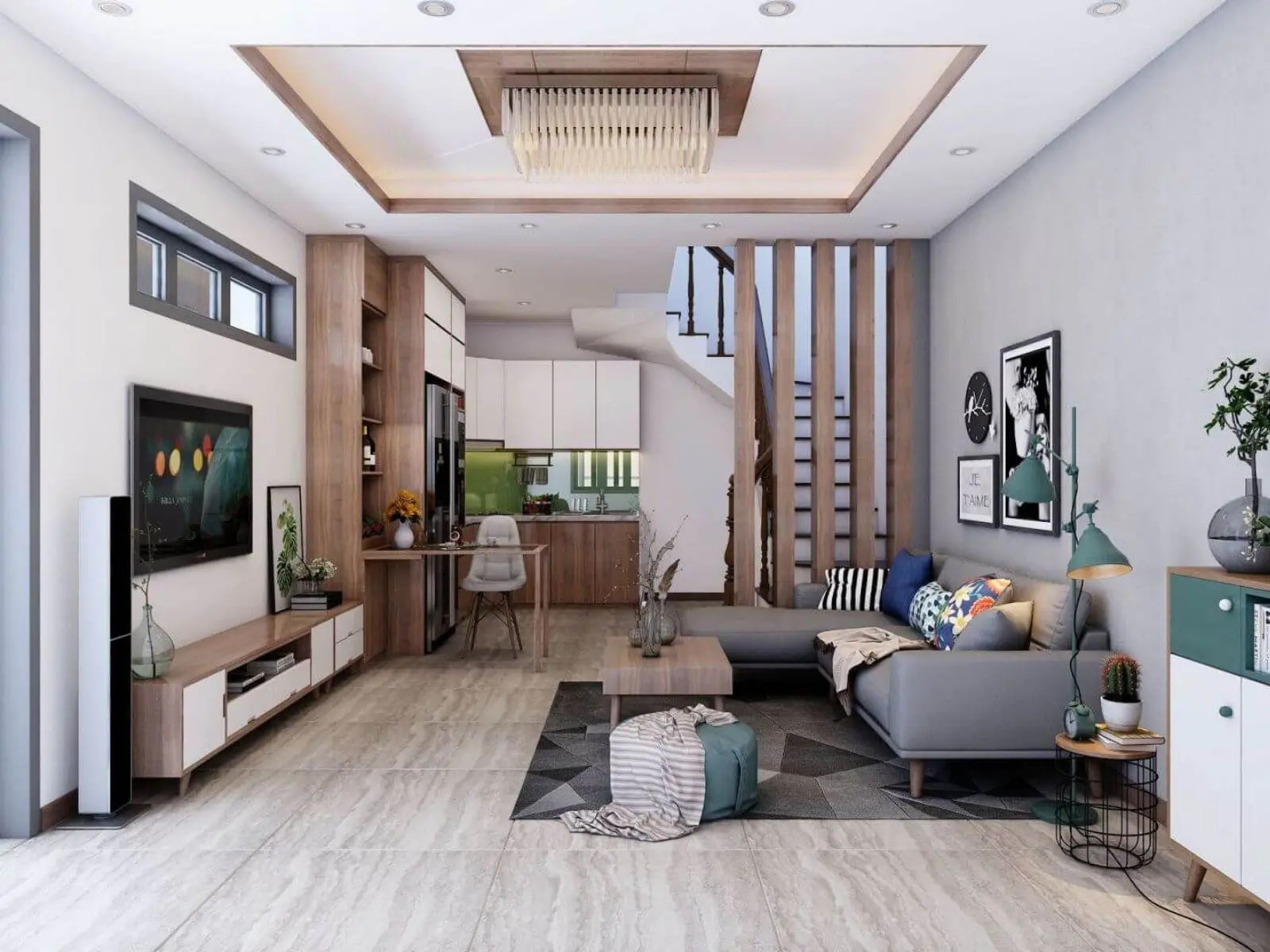 Phòng khách nhà ống 5m với diện tích vừa đủ để bố trí nội thất. Nguồn sưu tầm