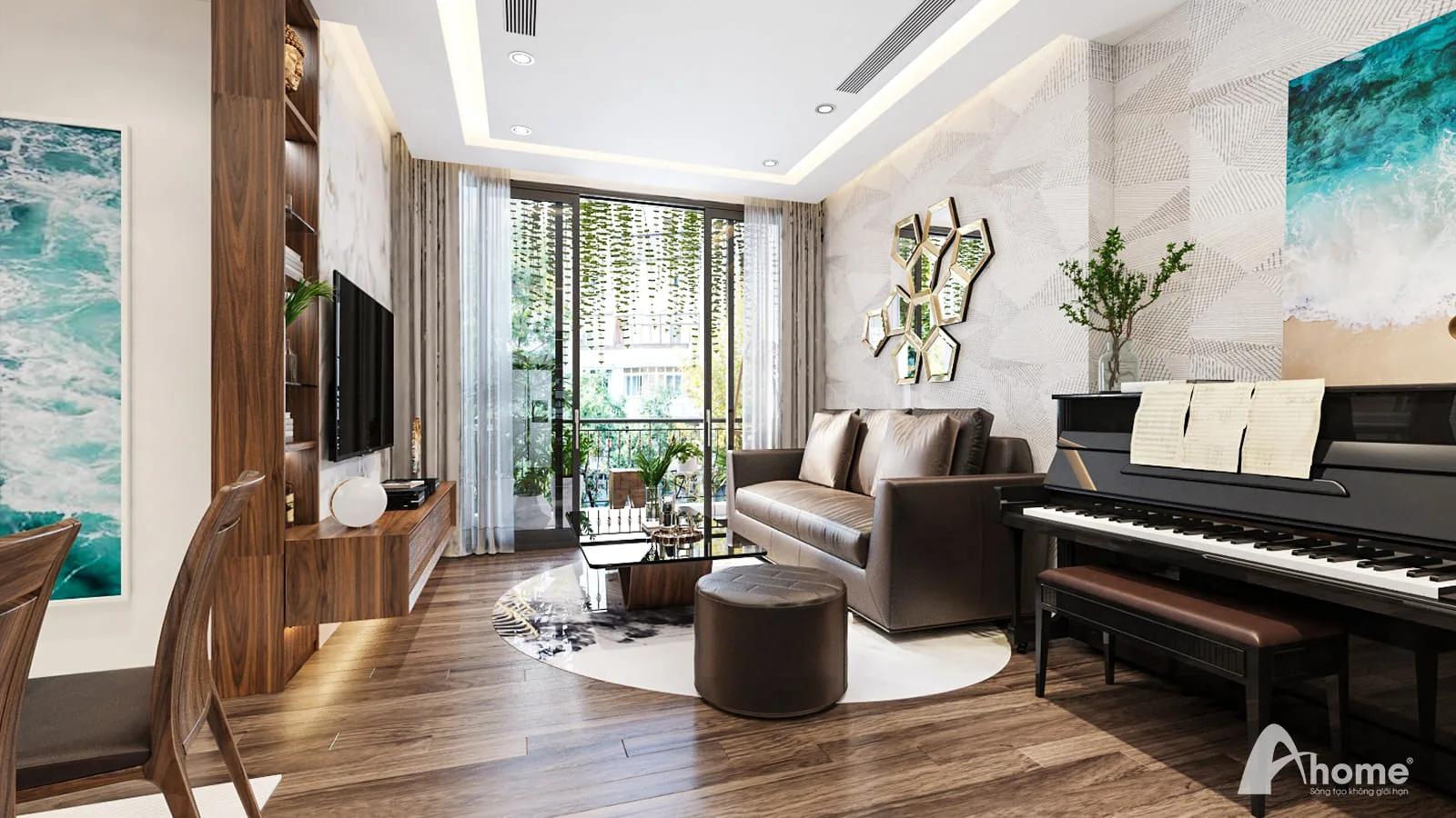 Thiết kế phòng khách chung cư tối giản