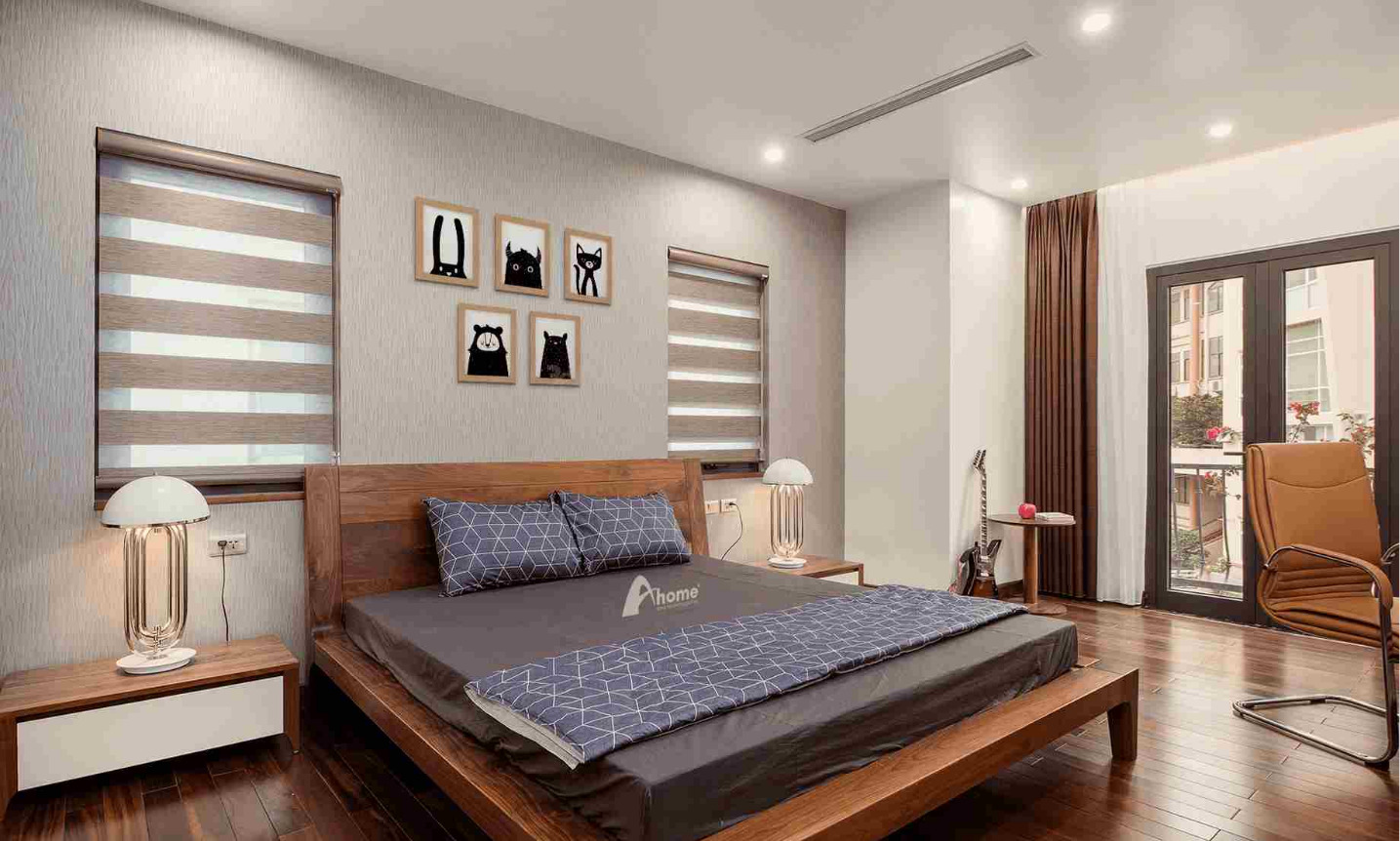 Mẫu phòng ngủ biệt thự gỗ óc chó Vinhomes Quảng Ninh