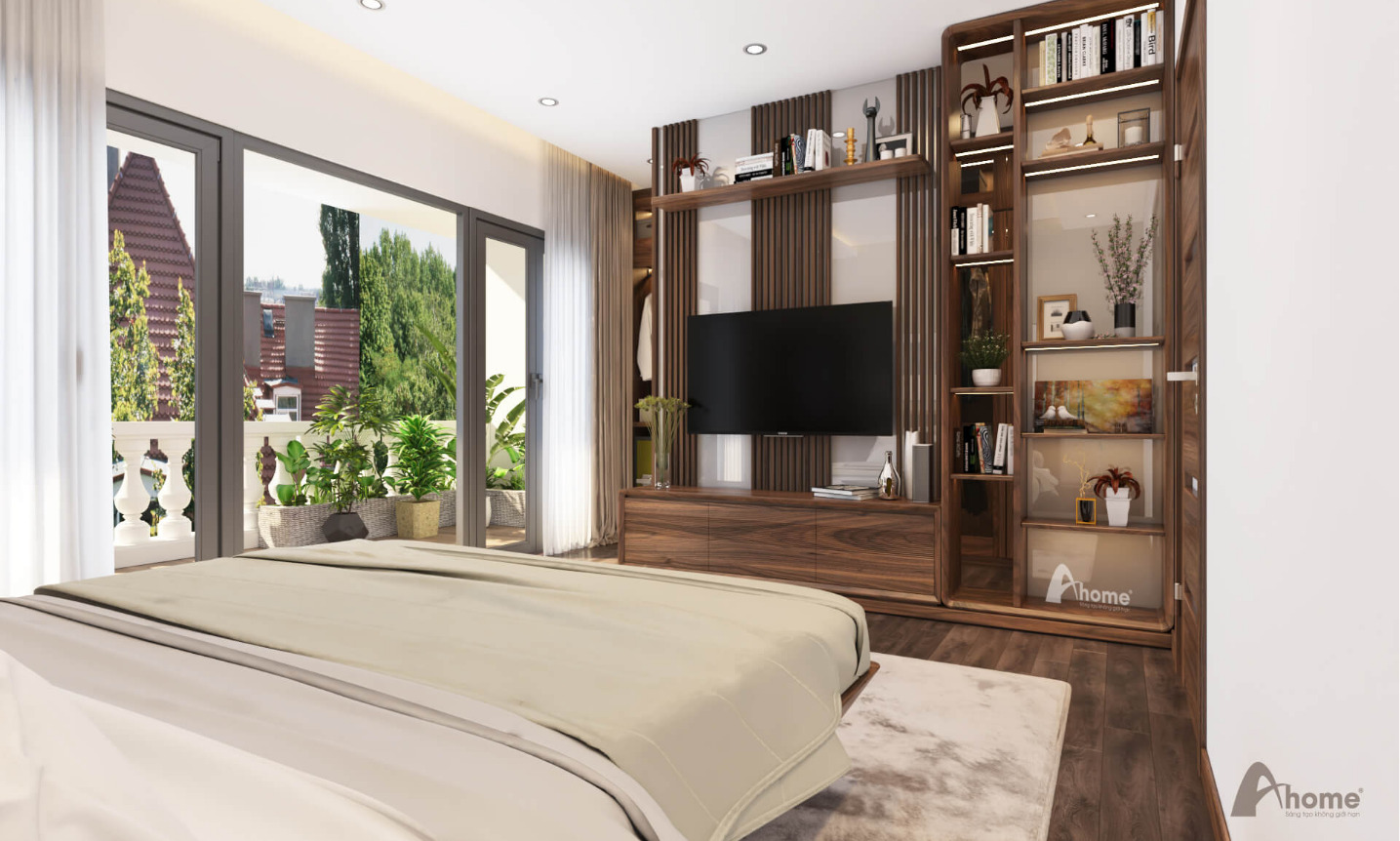 Kệ để đồ và tivi đa năng giúp tiết kiệm không gian phòng ngủ